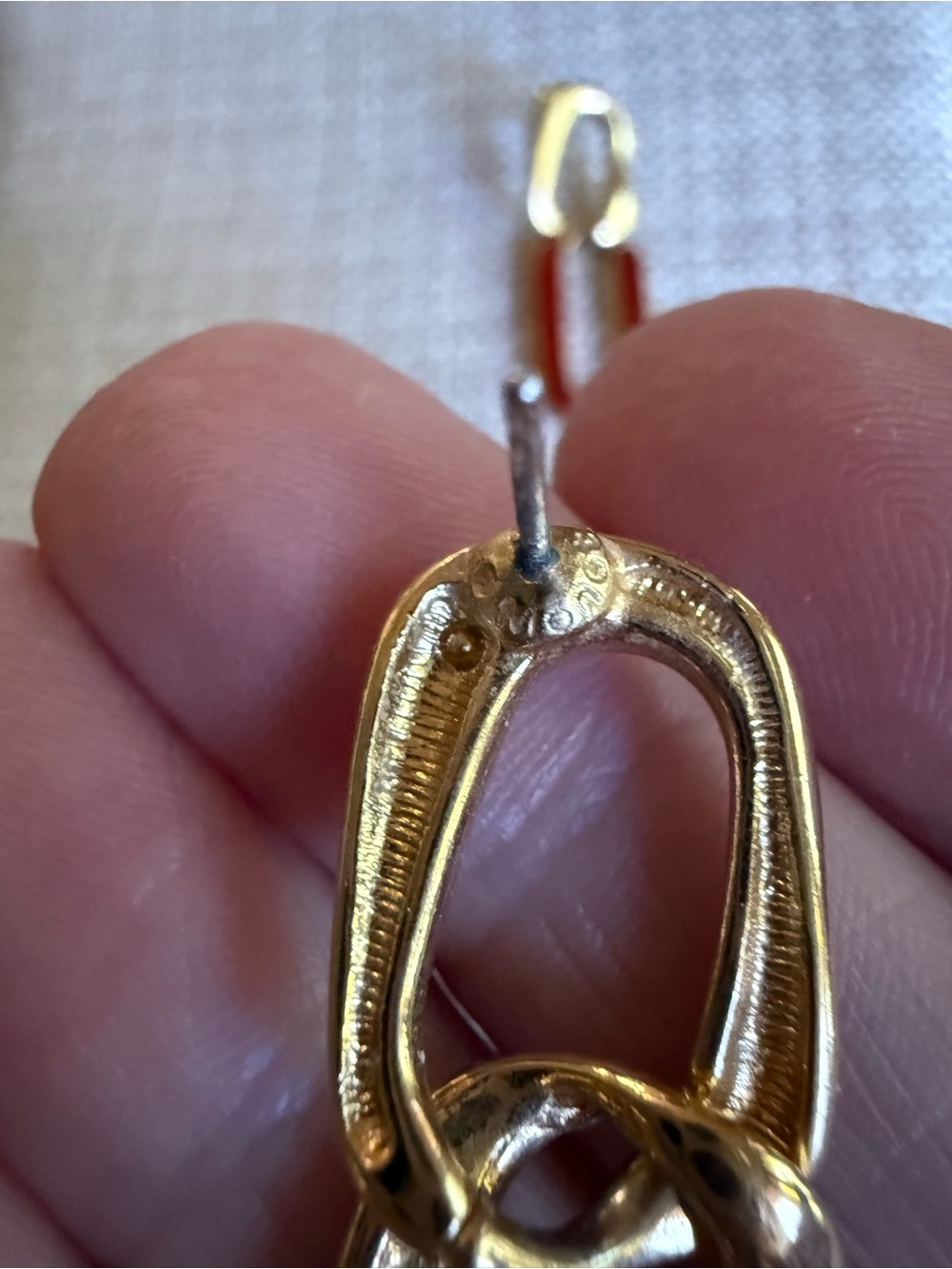 Vintage Monet Gold-Tone Drop Earrings with Red Enamel Accents - Picture 3 of 4